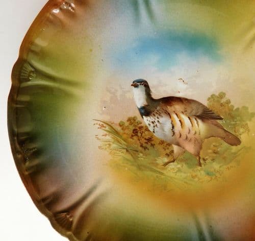 Antique German game bird plate Grouse Franz Anton Mehlem Royal Bonn ptarmigan